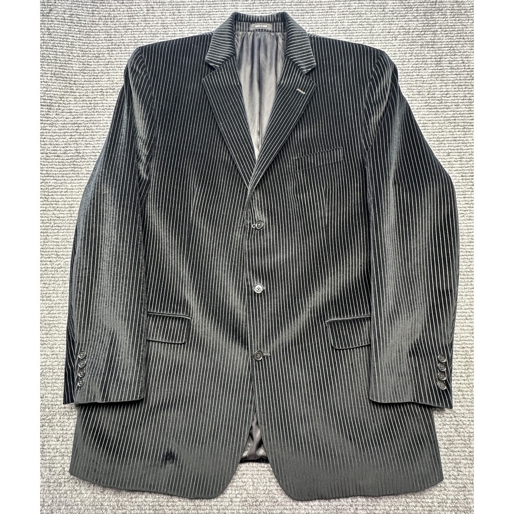 Calvin Klein Blazer Mens 48XL Black Velvet Pinstripe 3 Button Sport Coat
